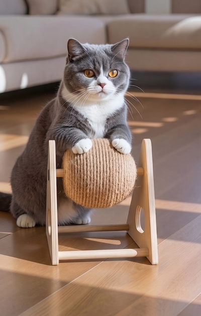 MİYAVHAV PETSHOP Ahşap Ipli Kedi Oyuncagi Topu Kedi Tırmalaması