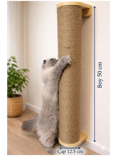 MİYAVHAV Kedi Tırmalama- Kedi Oyun ve Tırmalama Direği Duvar Tipi 50 Cm-Dev Çap-Dayanıklı Ahşap Tırmalama Tahtası