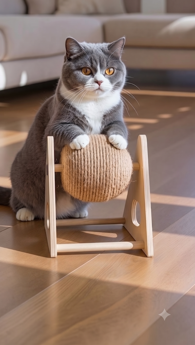 MİYAVHAV PETSHOP Ahşap Ipli Kedi Oyuncagi Topu Kedi Tırmalaması