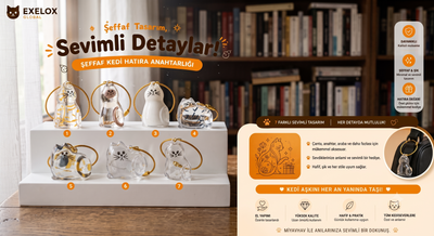 Şeffaf Kedi Hatıra Anahtarlığı