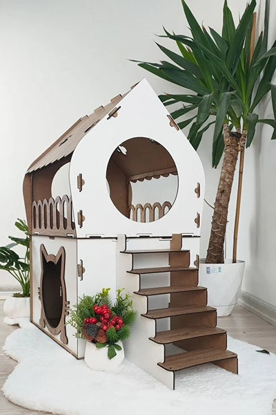 MİYAVHAV Teraslı Kedi Evi 2 katlı dubleks kedi evi kedi yatağı kedi kafesi