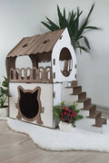 MİYAVHAV Teraslı Kedi Evi 2 katlı dubleks kedi evi kedi yatağı kedi kafesi